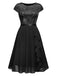 1940s Sequin Chiffon Ruffle Trim Swing Dress