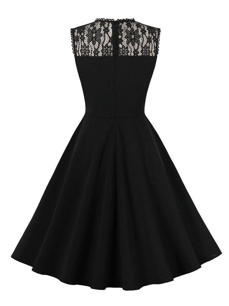 Black 1950s Lace Round Neck Dress