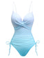 Light Blue 1940s Bow Spaghetti Strap One-Piece Swimsuit