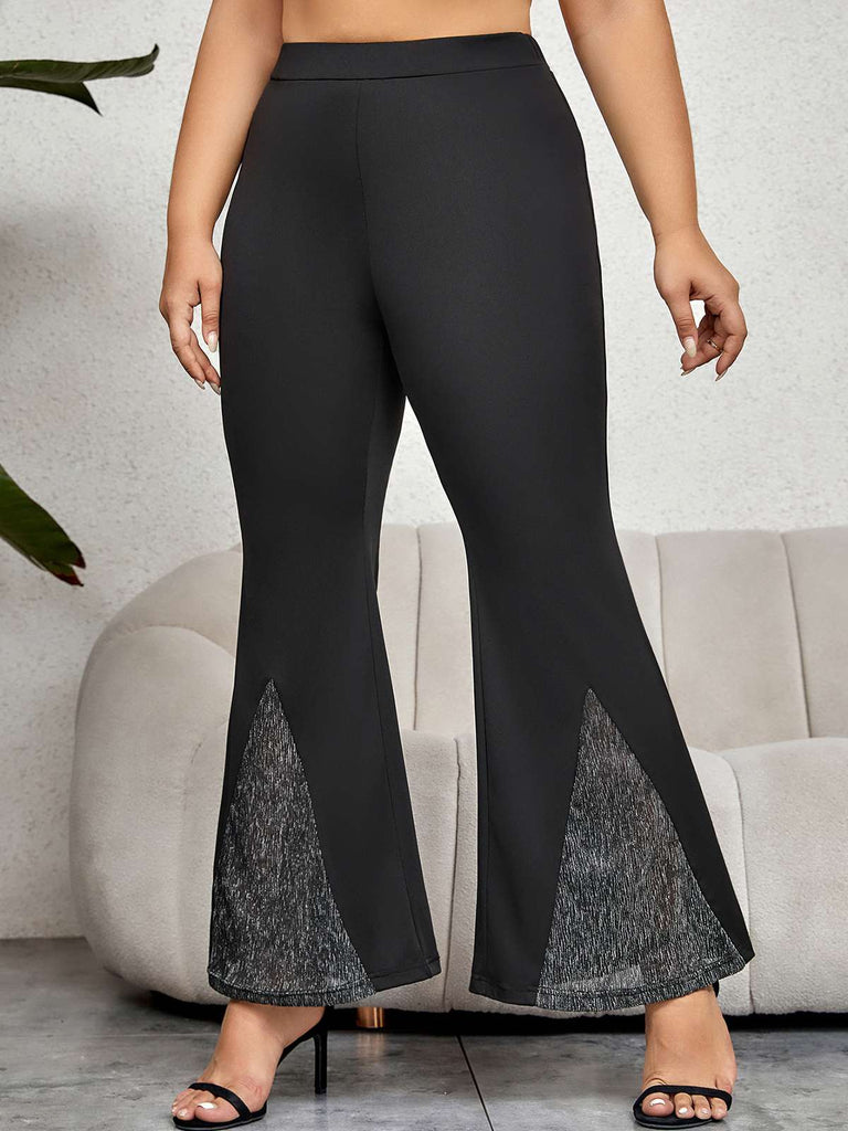 [Plus Size] Black 1930s Solid Flare Pants