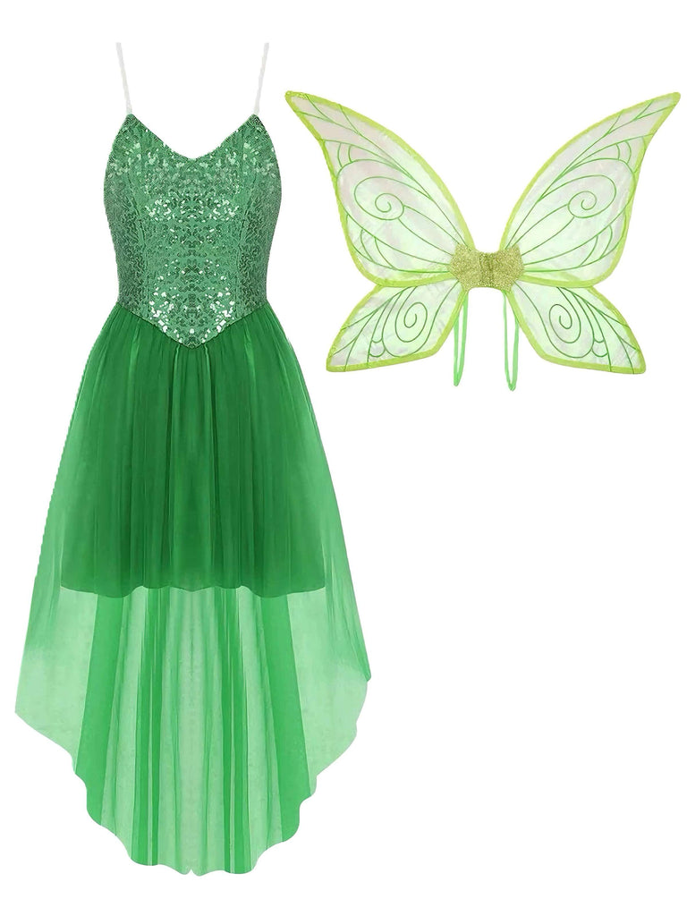 1970s Halloween Fairy Wings Sequin Tulle Costume Dress