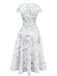 1940s Floral Crinkle-Jacquard Waistband Dress