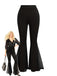 [Plus Size] Black 1930s High-Waist Mesh Panels Flare Pants