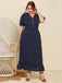 [Plus Size] Dark Blue 1930s V-Neck Polka Dot Dress
