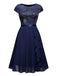 1940s Sequin Chiffon Ruffle Trim Swing Dress