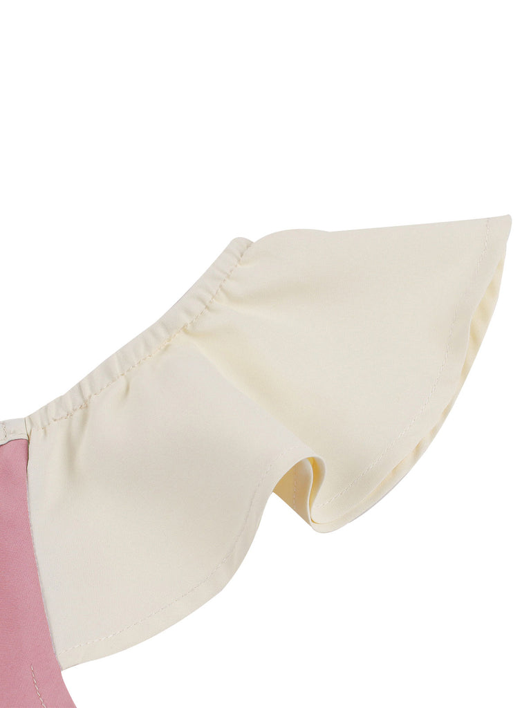 Pink 1950s Sweetheart Collar Bow Swing Dress