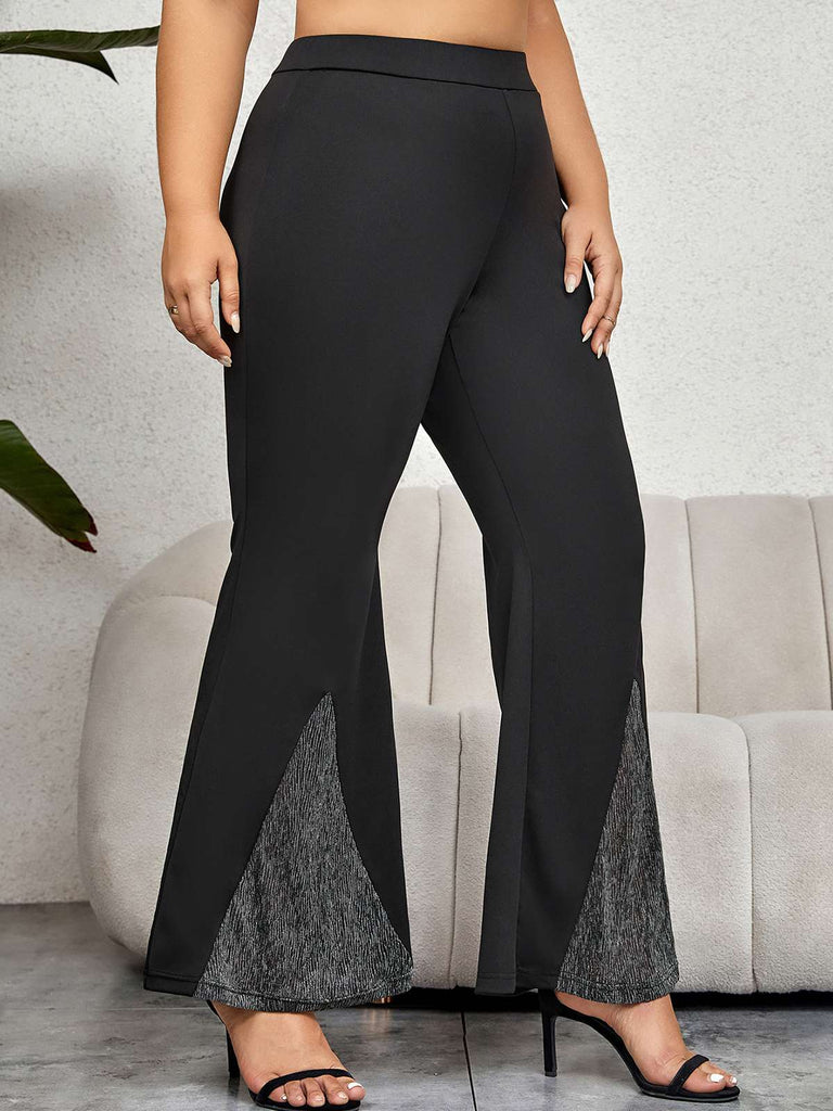 [Plus Size] Black 1930s Solid Flare Pants
