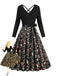 Black 1950s Christmas Print V-Neck Cross Back Dress