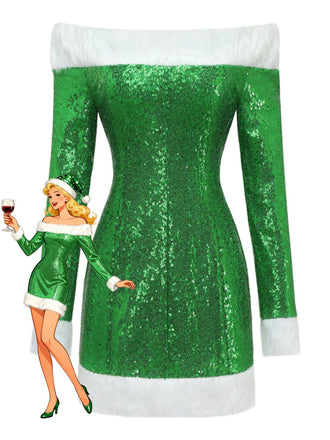 Green and White Faux Fur Christmas Dress 1