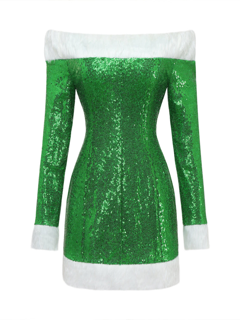 Green and White Faux Fur Christmas Dress 2