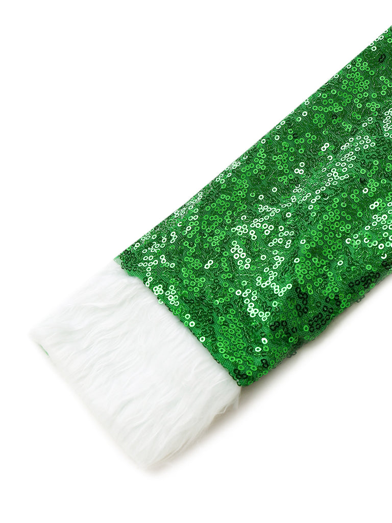 Green and White Faux Fur Christmas Dress 5