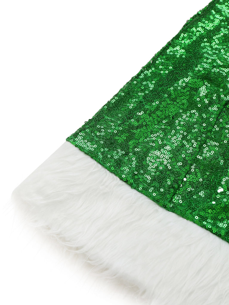 Green and White Faux Fur Christmas Dress 6