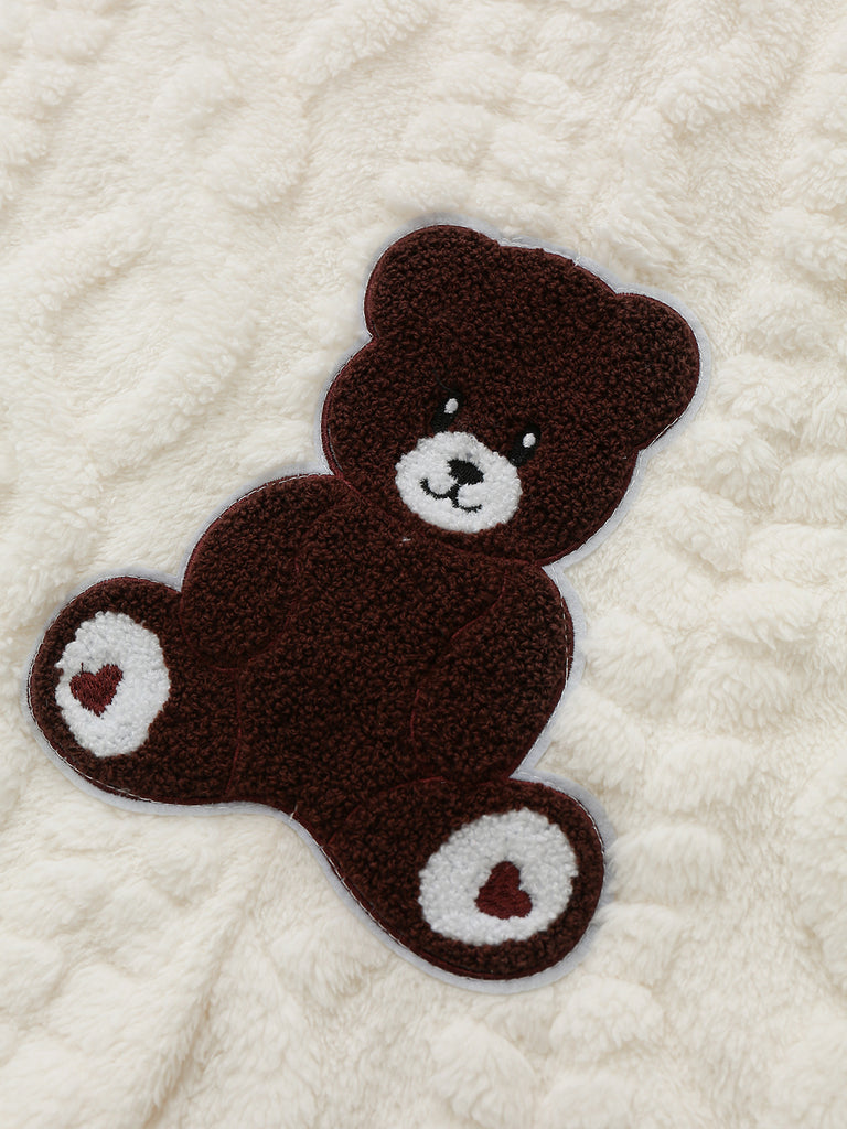 Hooded Teddy Bear Embroidered Fleece Romper 6