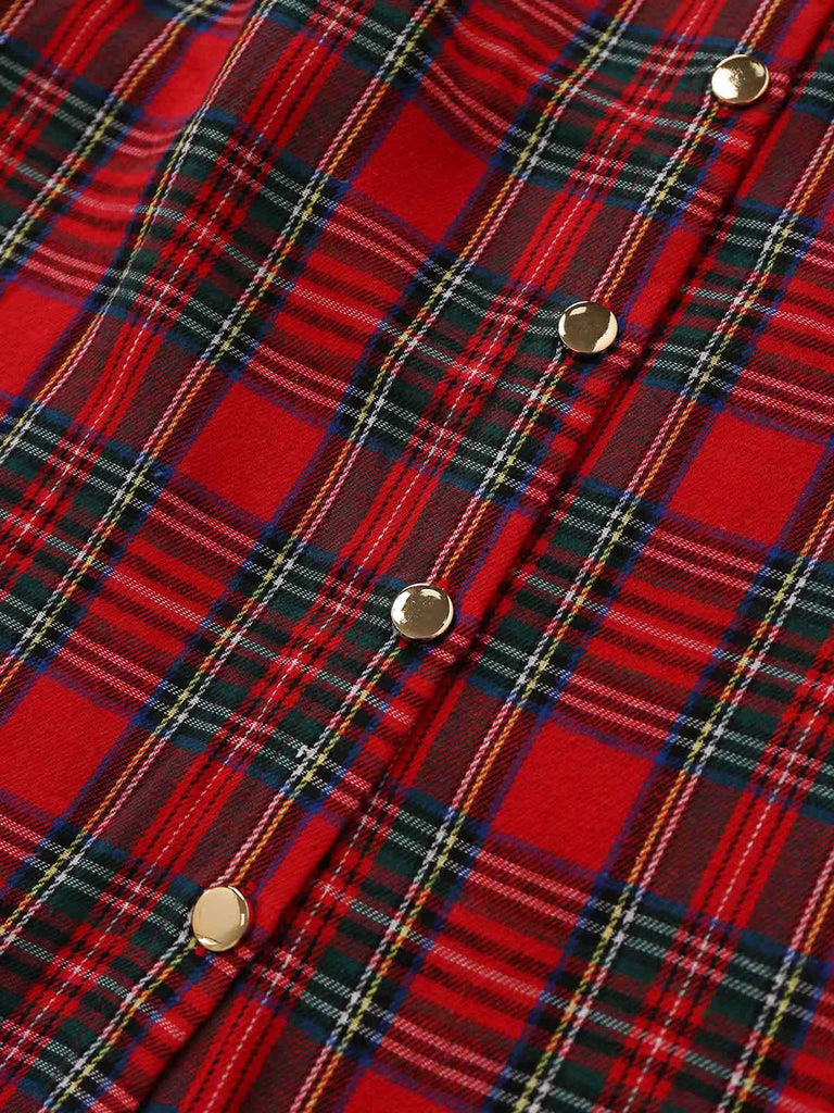 Red Green Plaid Long Sleeve Maxi Dress 4