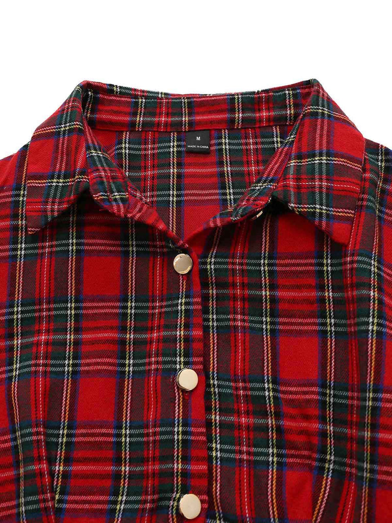 Red Green Plaid Long Sleeve Maxi Dress 5