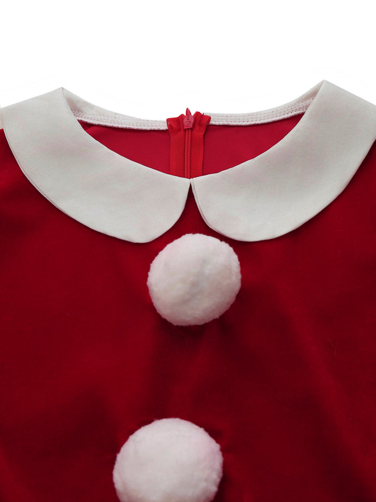 Faux Fur Belted Christmas Long Sleeve Dress 1