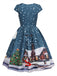 Dark Blue 1950s Santa Print Christmas Midi Dress