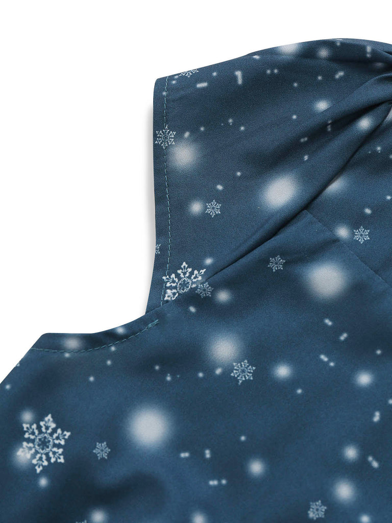 Dark Blue 1950s Santa Print Christmas Midi Dress