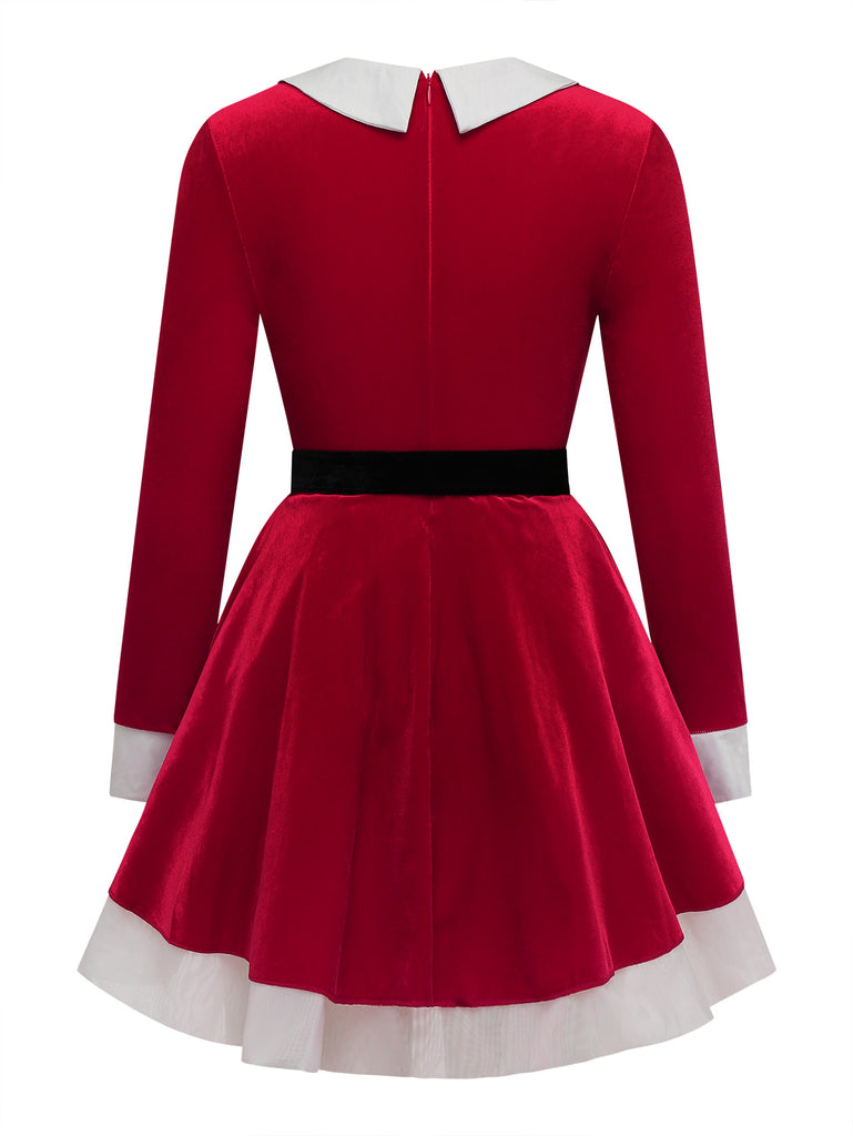 Faux Fur Belted Christmas Long Sleeve Dress 6