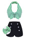 [Plus Size] Green 1950s Retro Halter Stripes Bikini Set