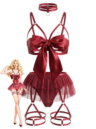 1960s Bow Mesh Patchwork Pajamas Set