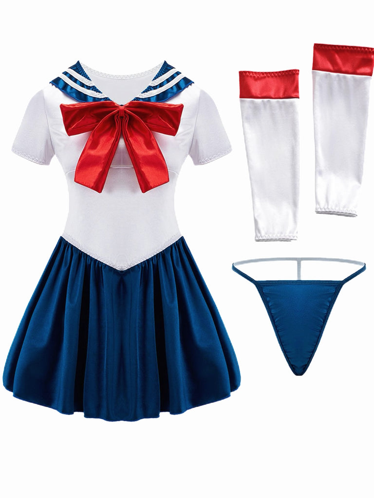 1970s Satin Vintage Sailor Collar Sleepwear Set