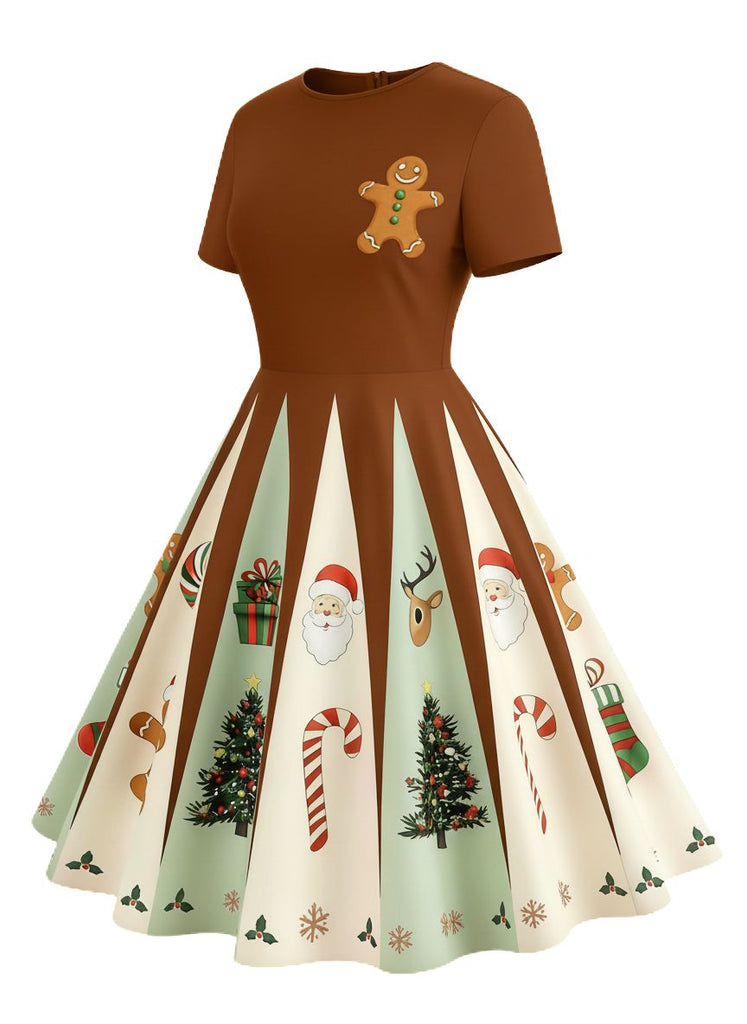 [Pre-Sale] Brown 1950s Christmas Gingerbread Swing Dress