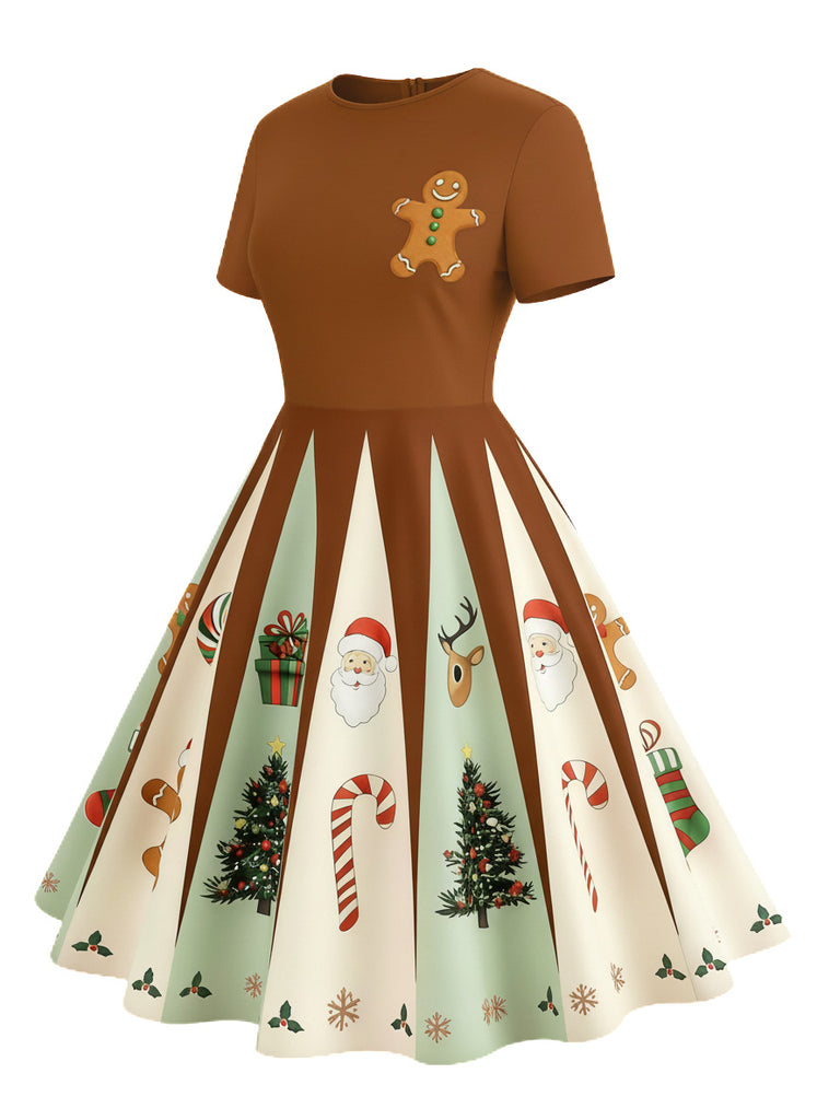 Red & Green 1950s Christmas Snowflake Swing Dress
