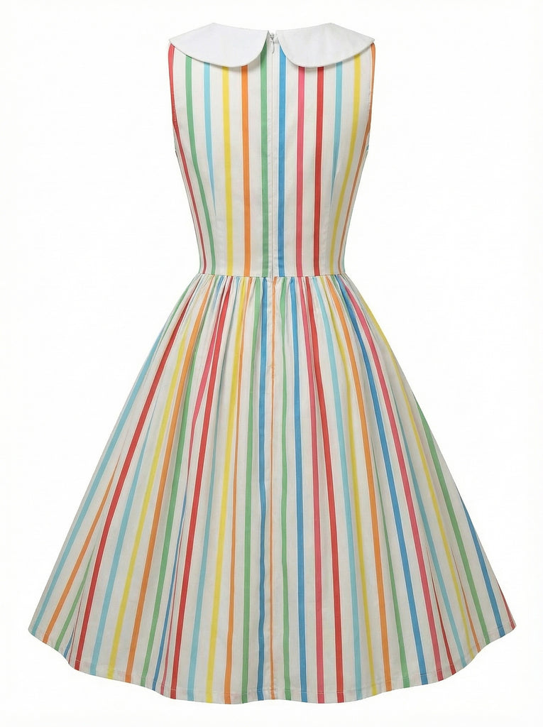 [Pre-Sale] 1960s Rainbow Stripe Peter-Pan Collar Sleeveless Dress