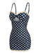 [Pre-Sale] Navy Blue 1930s Polka Dot Ruched Ruffle One-Piece Swimsuit