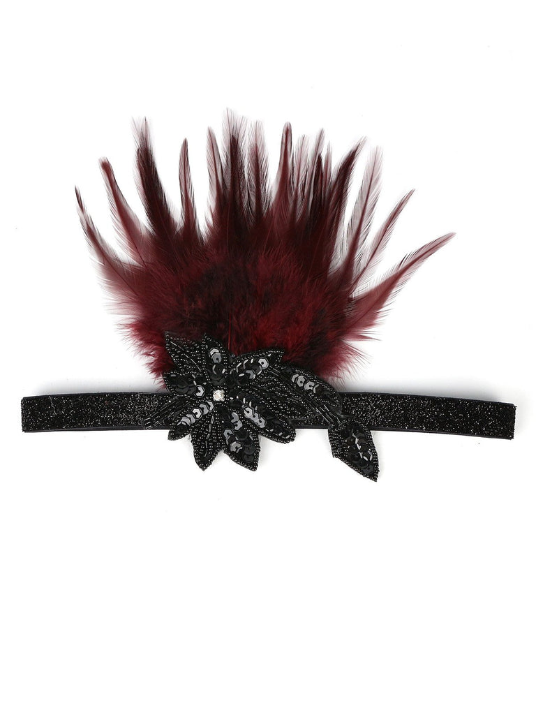 [US Warehouse] 1920s Feather Sequins Rhinestone Headband
