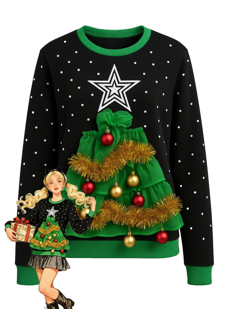 1980s 3D Christmas Tree Sweater With Tinsel
