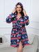 [Plus Size] 1950s Winter Print Plush Hooded Robe