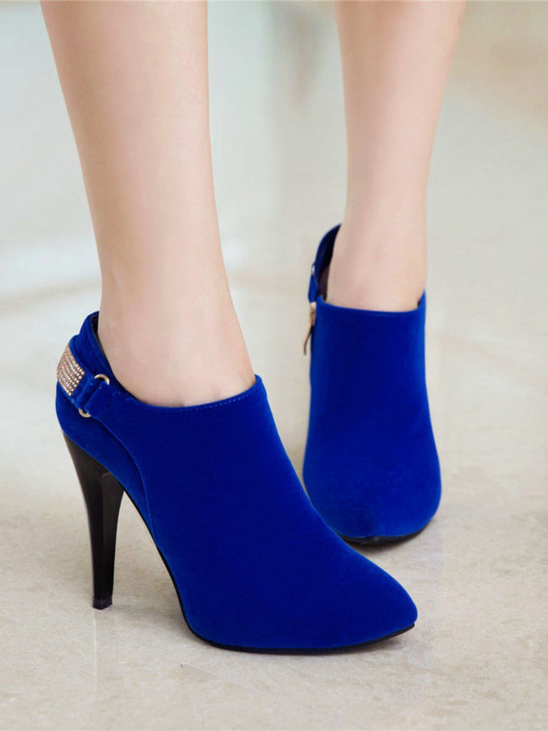 Vintage Solid Velvet Pointed Toe Stiletto Heels