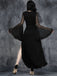 Black 1980s Gothic Slit Flared Sleeve Lace V-Neck Dress