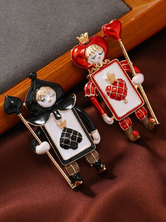 Vintage Red Heart Black Spade Soldier Christmas Brooch