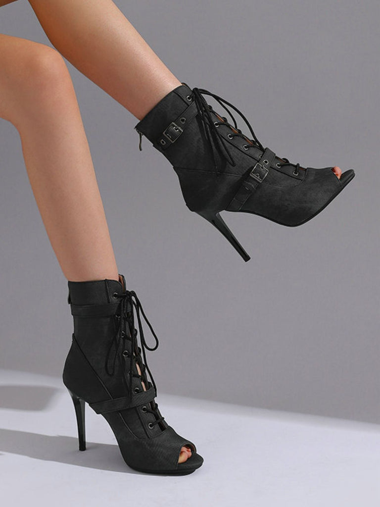 Vintage Denim Peep Toe Stiletto Heel Shoes