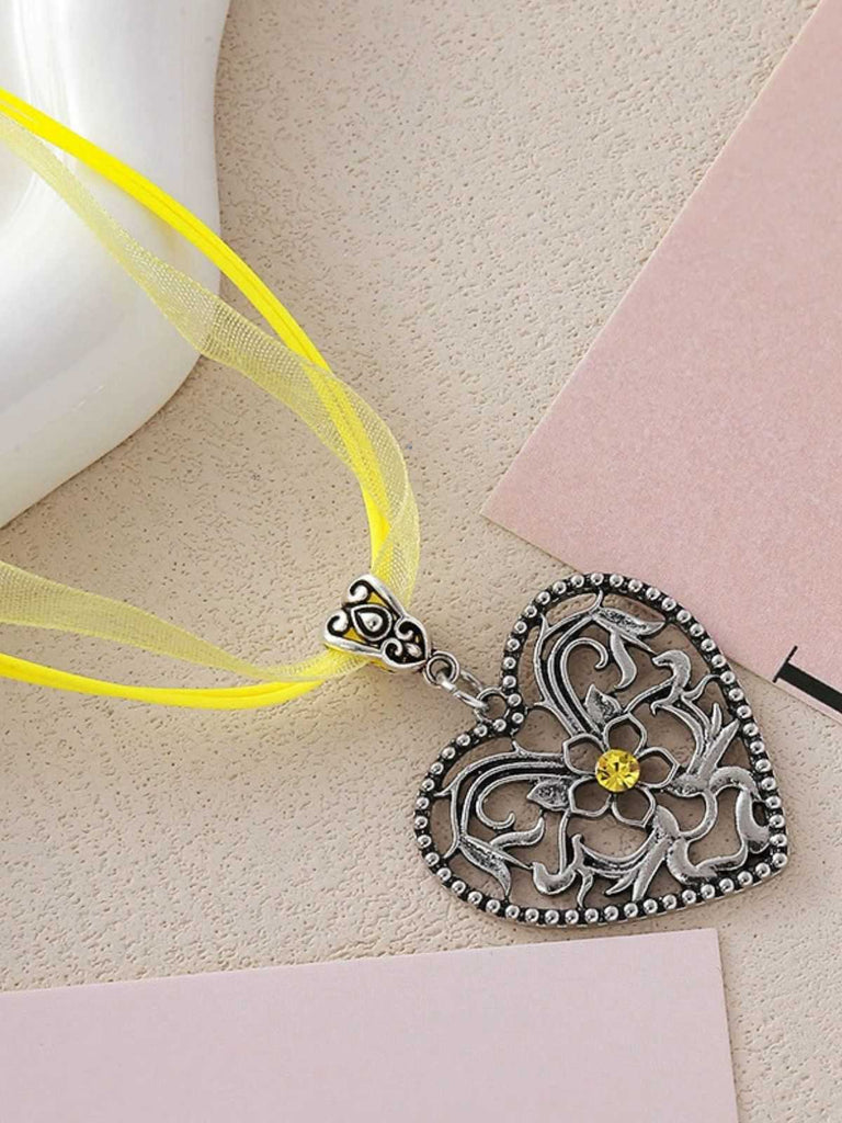 Vintage Ribbon Heart Flower Necklace