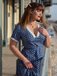 Dark Blue 1930s V-Neck Polka Dots Belted Dress