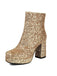 Gold Glitter Platform Ankle Block Heel Boots