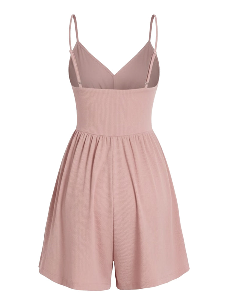 1980s Solid Spaghetti Strap V-Neck Romper