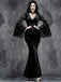 Black 1930s Halloween Lace Bell-Sleeve Bodycon Maxi Dress