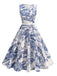 1950s Porcelain Landscape Sleeveless Belted Dress