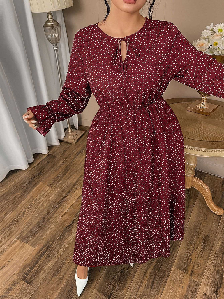 [Plus Size] Wine Red 1940s Polka Dot Midi Dress