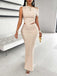 2PCS Solid 1930s One Shoulder Top & Mermaid Skirt