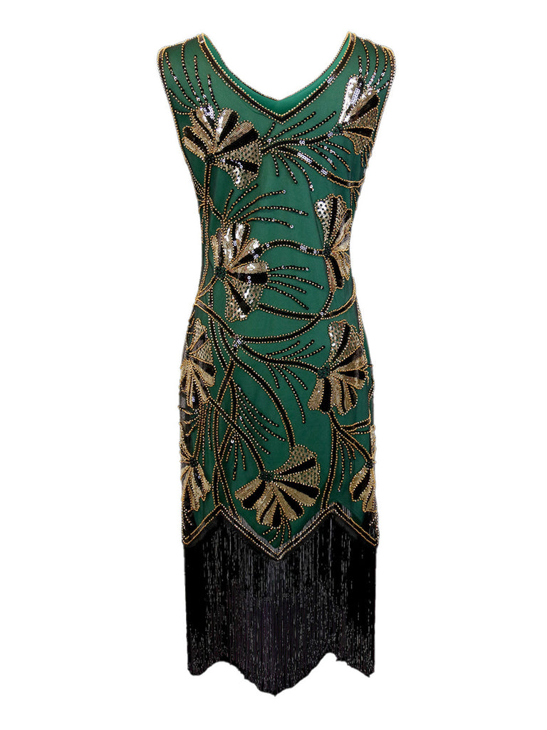 1920s V-Neck Sequined Beading Flapper Dress