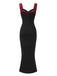 Wine Red 1930s Contrast Fishbone Mermaid Dress