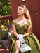 Green 1950s Off-Shoulder Vintage Dress