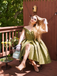 Green 1950s Off-Shoulder Vintage Dress