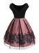 1950s Floral Print Off Shoulder Dress